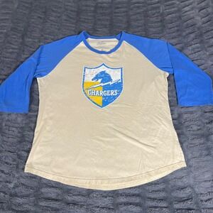 Majestic Threads Los Angeles Chargers Raglan Baseball Tee Cream Blue XL AP462